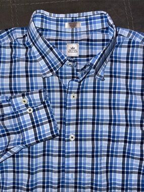 Peter Millar Mens XL Blue Plaid Cotton Long Sleeve Button Down Dress Shirt